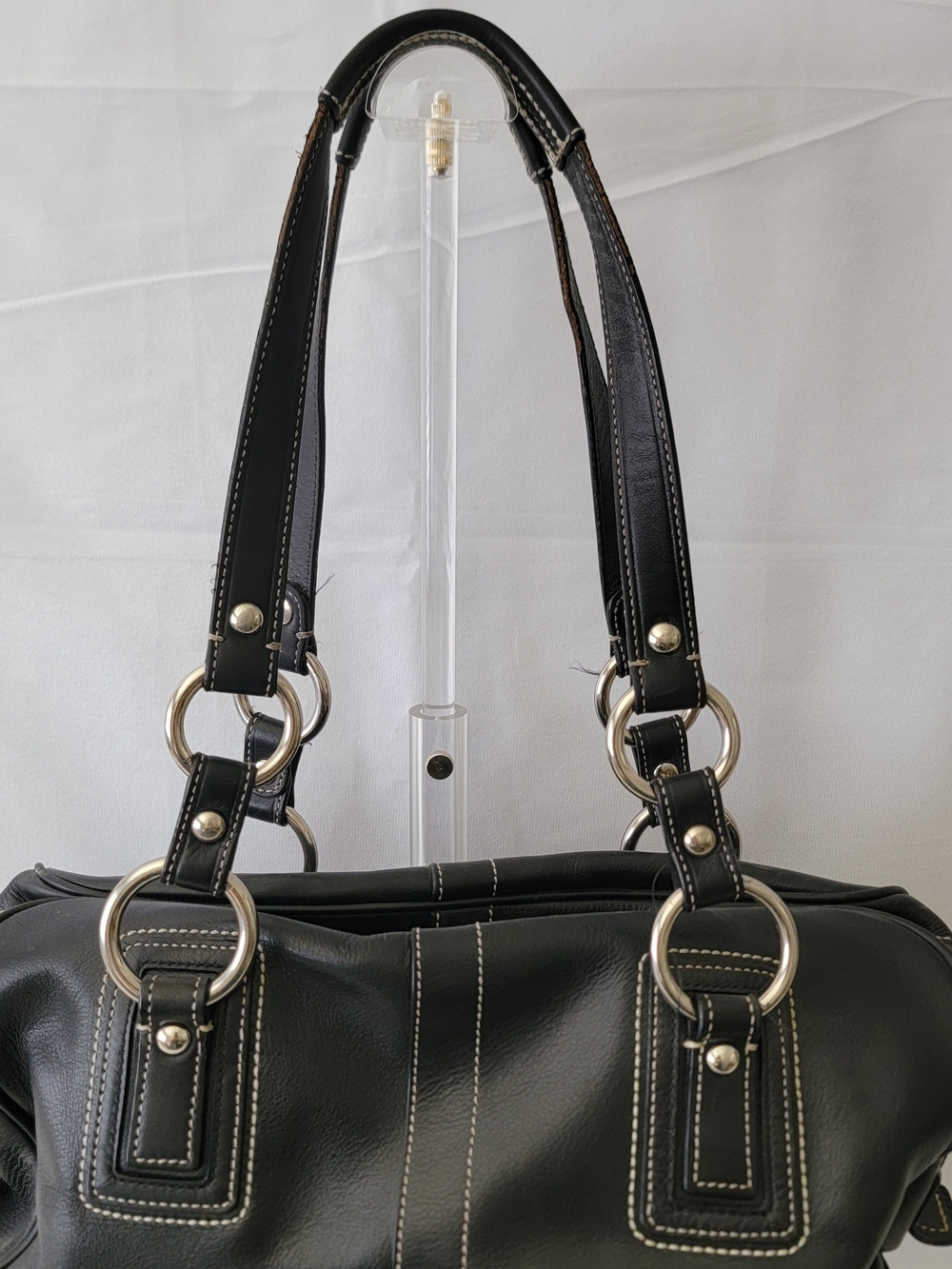 Coach Black Leather Shoulder Bag with Silver Ring Hardware - Picture 2 of 7